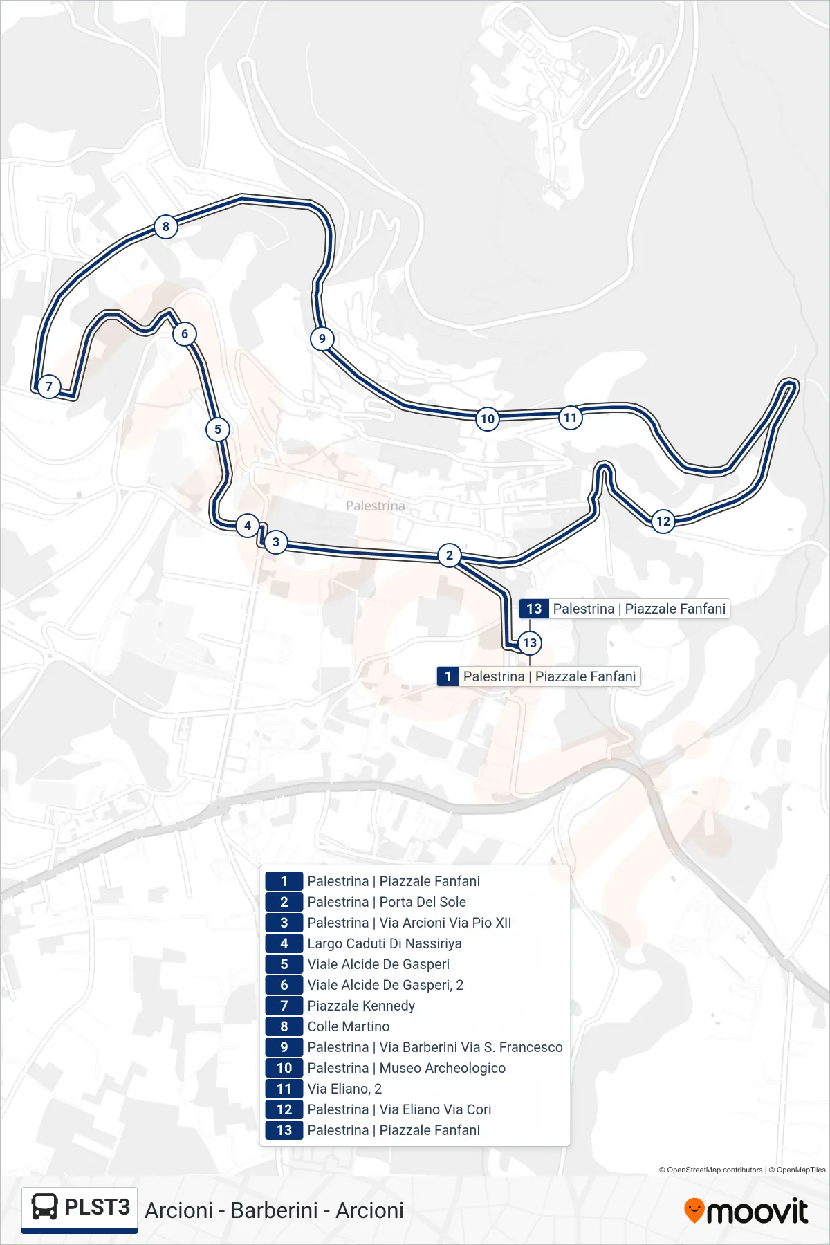 Linea PLST3 bus (Arcioni - Barberini - Arcioni) - Percorsi e fermate sulla mappa