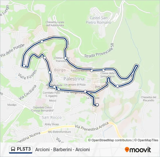 Percorso linea bus PLST3