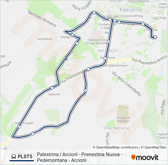 Percorso linea bus PLST5