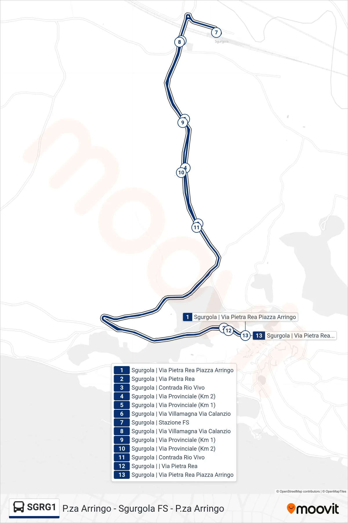 Linea SGRG1 bus (P.za Arringo - Sgurgola FS - P.za Arringo) - Percorsi e fermate sulla mappa