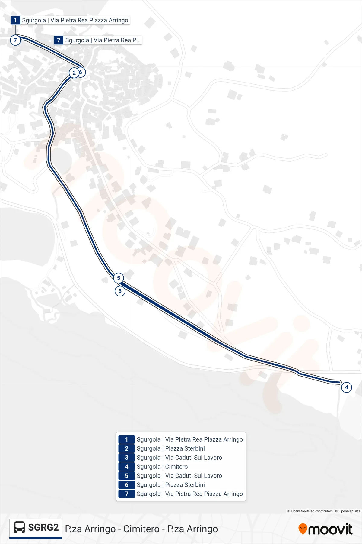 Linea SGRG2 bus (P.za Arringo - Cimitero - P.za Arringo) - Percorsi e fermate sulla mappa
