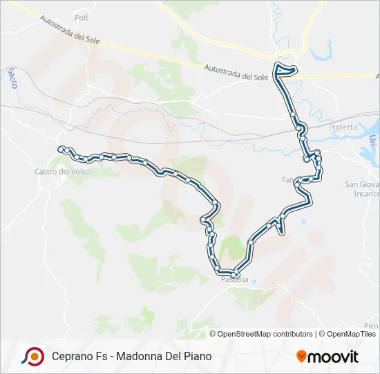 Percorso linea bus COTRAL