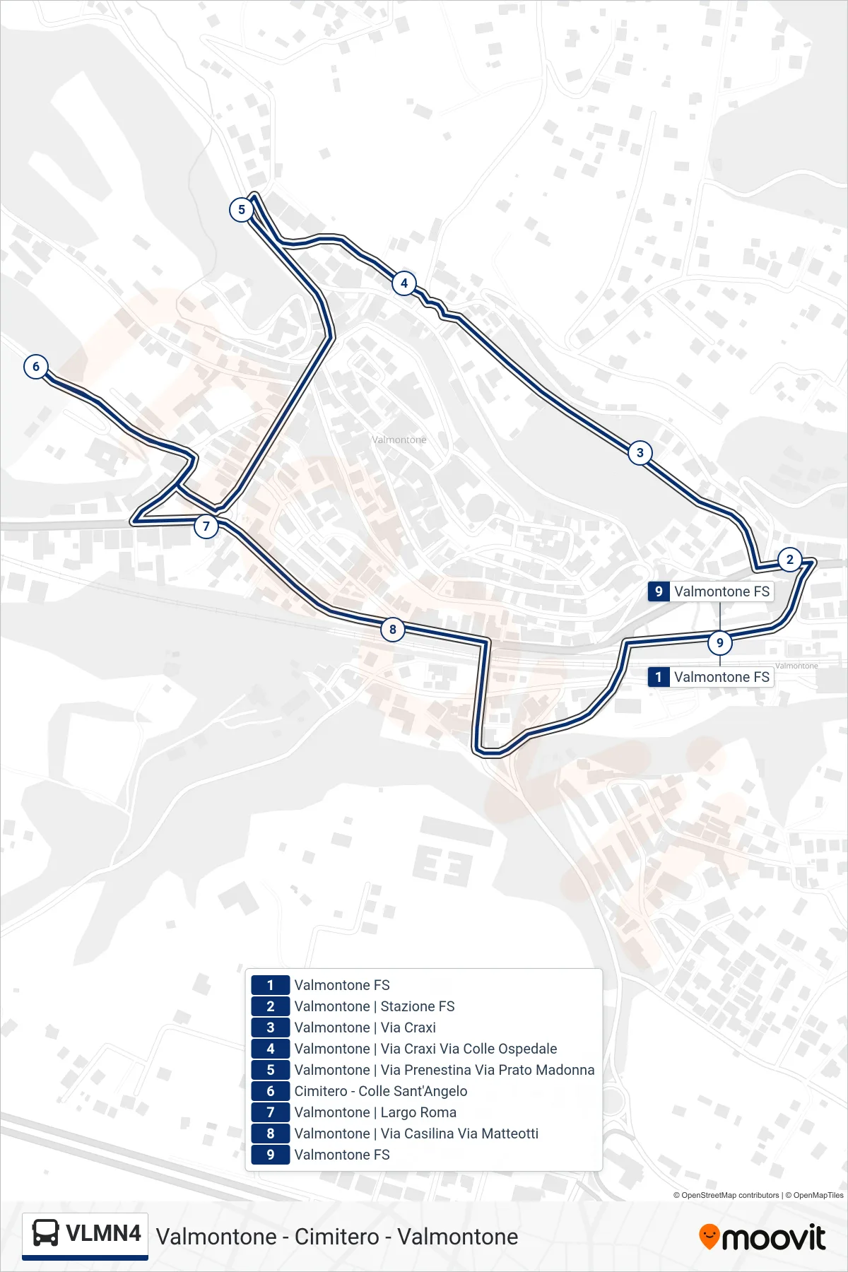 Linea VLMN4 bus (Valmontone - Cimitero - Valmontone) - Percorsi e fermate sulla mappa