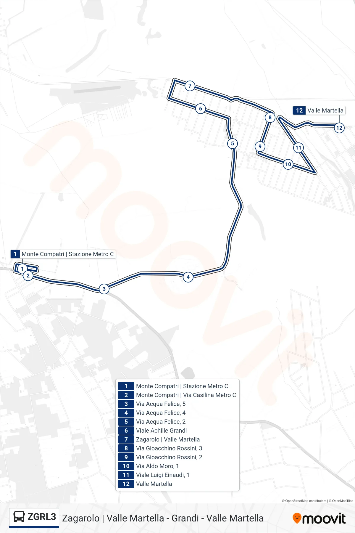 Linea ZGRL3 bus (Valle Martella) - Percorsi e fermate sulla mappa