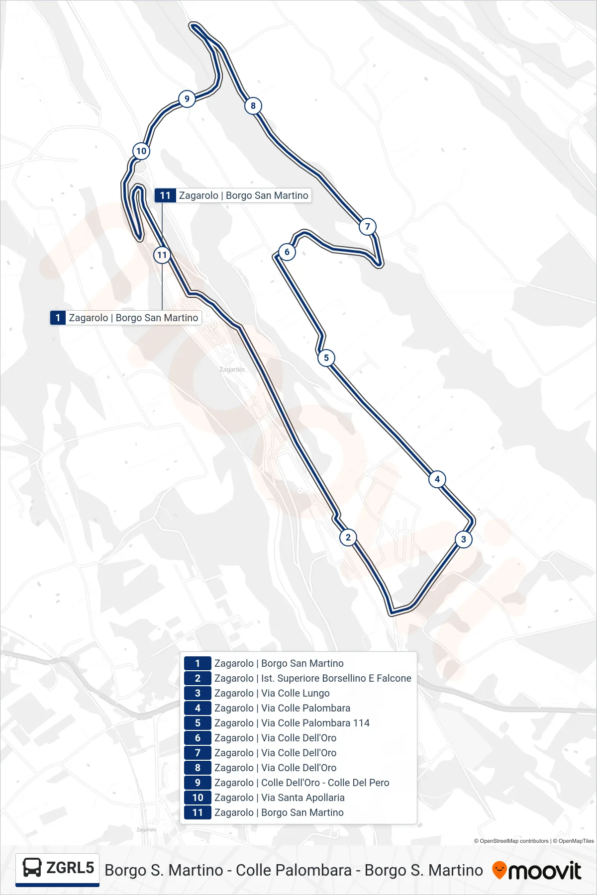 Linea ZGRL5 bus (Borgo S. Martino - Colle Palombara - Borgo S. Martino) - Percorsi e fermate sulla mappa