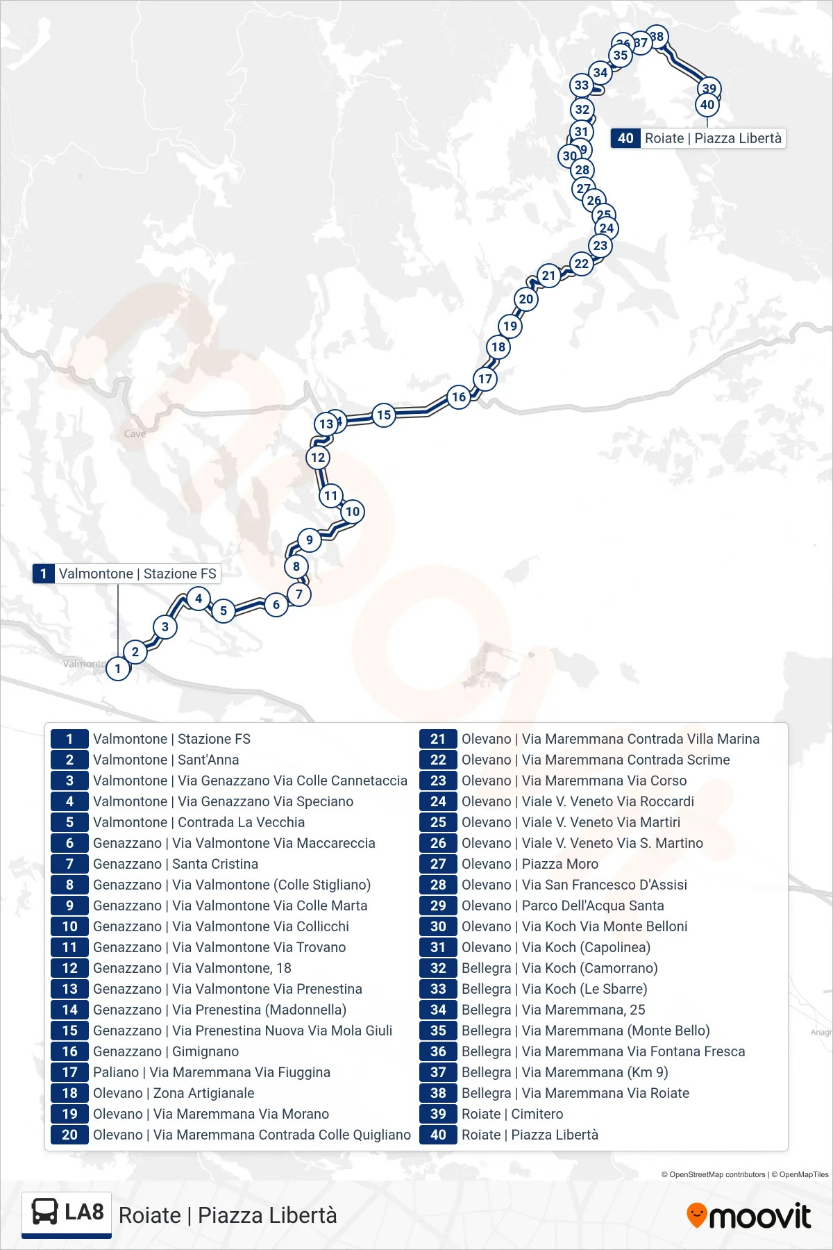 Linea LA8 bus (Roiate | Piazza Libertà) - Percorsi e fermate sulla mappa