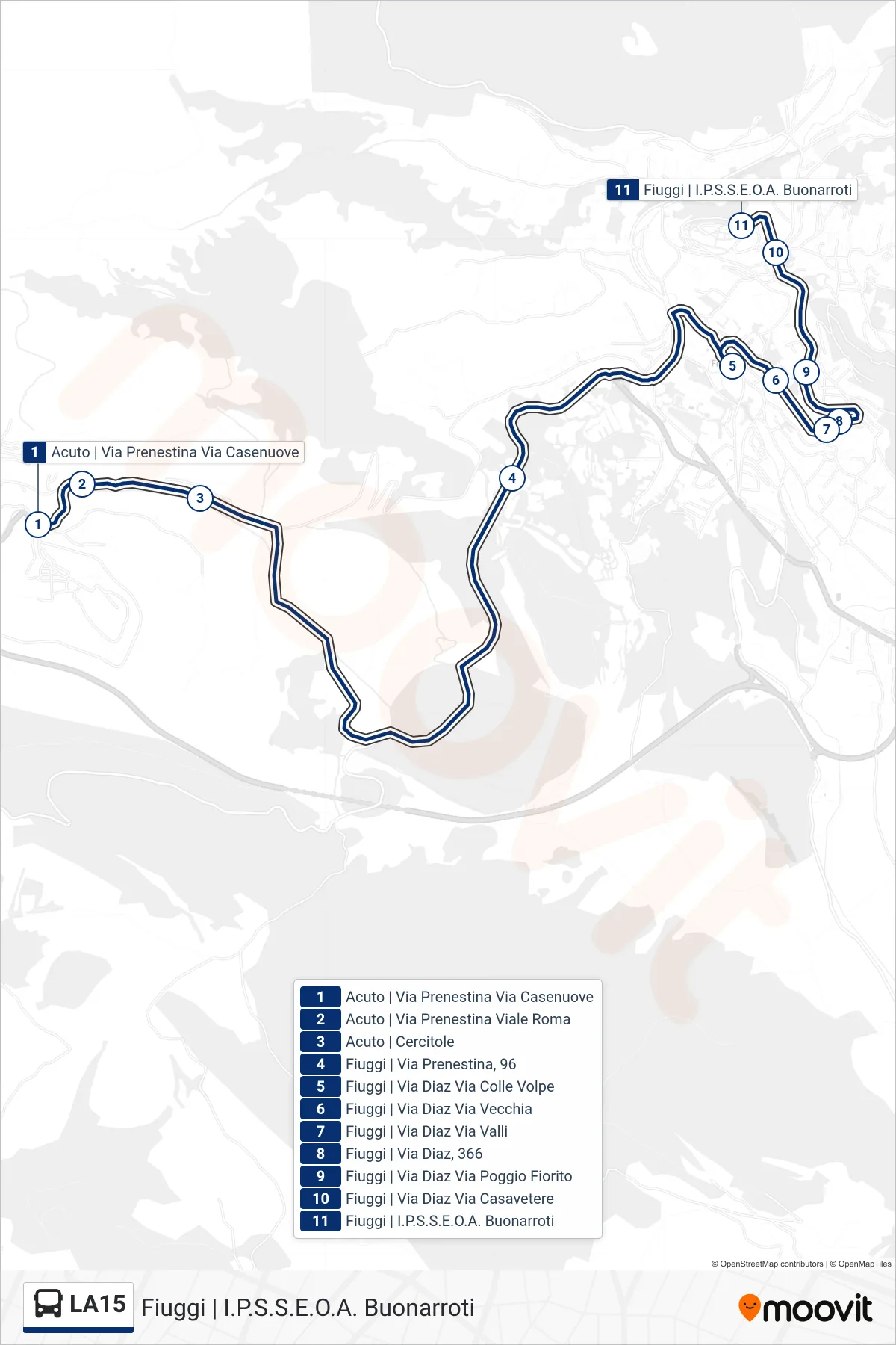 Linea LA15 bus (Fiuggi | I.P.S.S.E.O.A. Buonarroti) - Percorsi e fermate sulla mappa