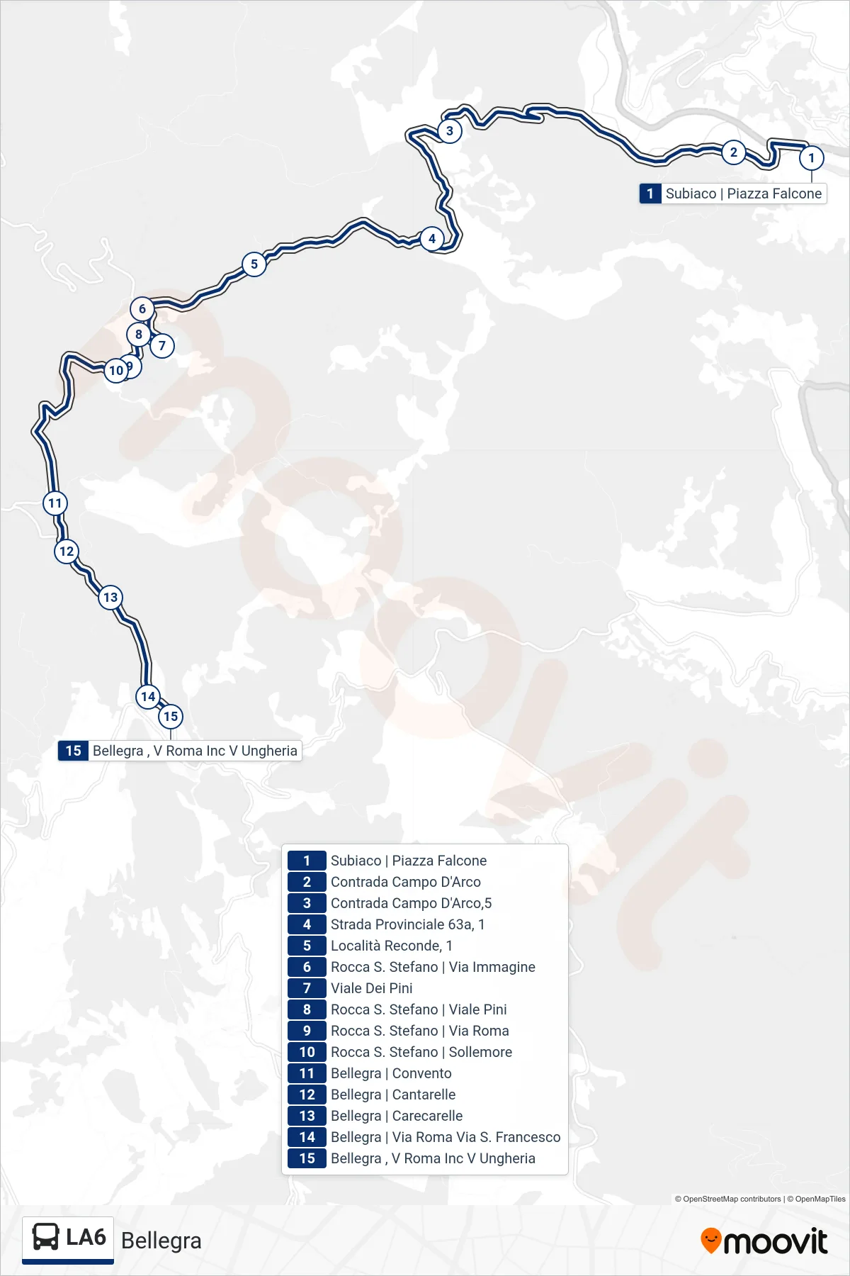 Linea LA6 bus (Bellegra) - Percorsi e fermate sulla mappa