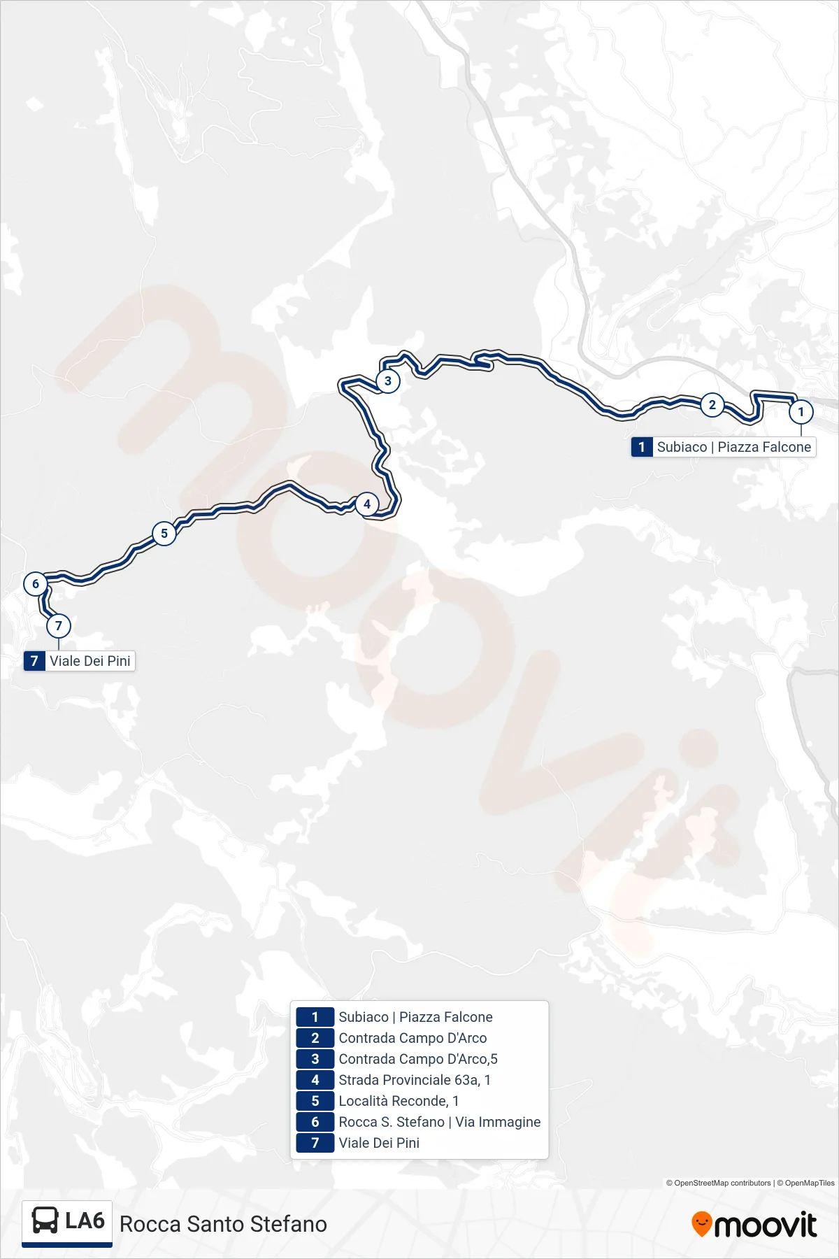 Linea LA6 bus (Rocca Santo Stefano) - Percorsi e fermate sulla mappa