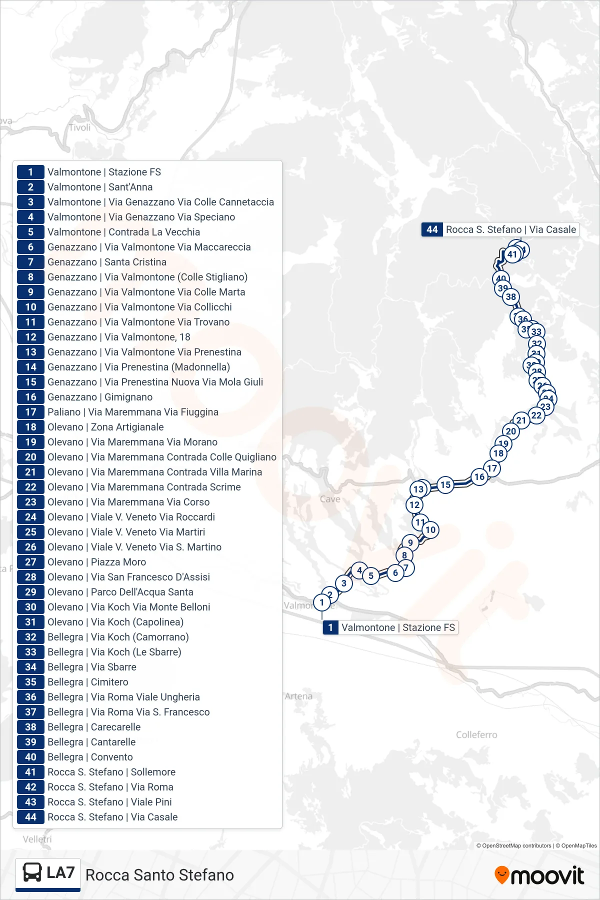 Linea LA7 bus (Rocca Santo Stefano) - Percorsi e fermate sulla mappa