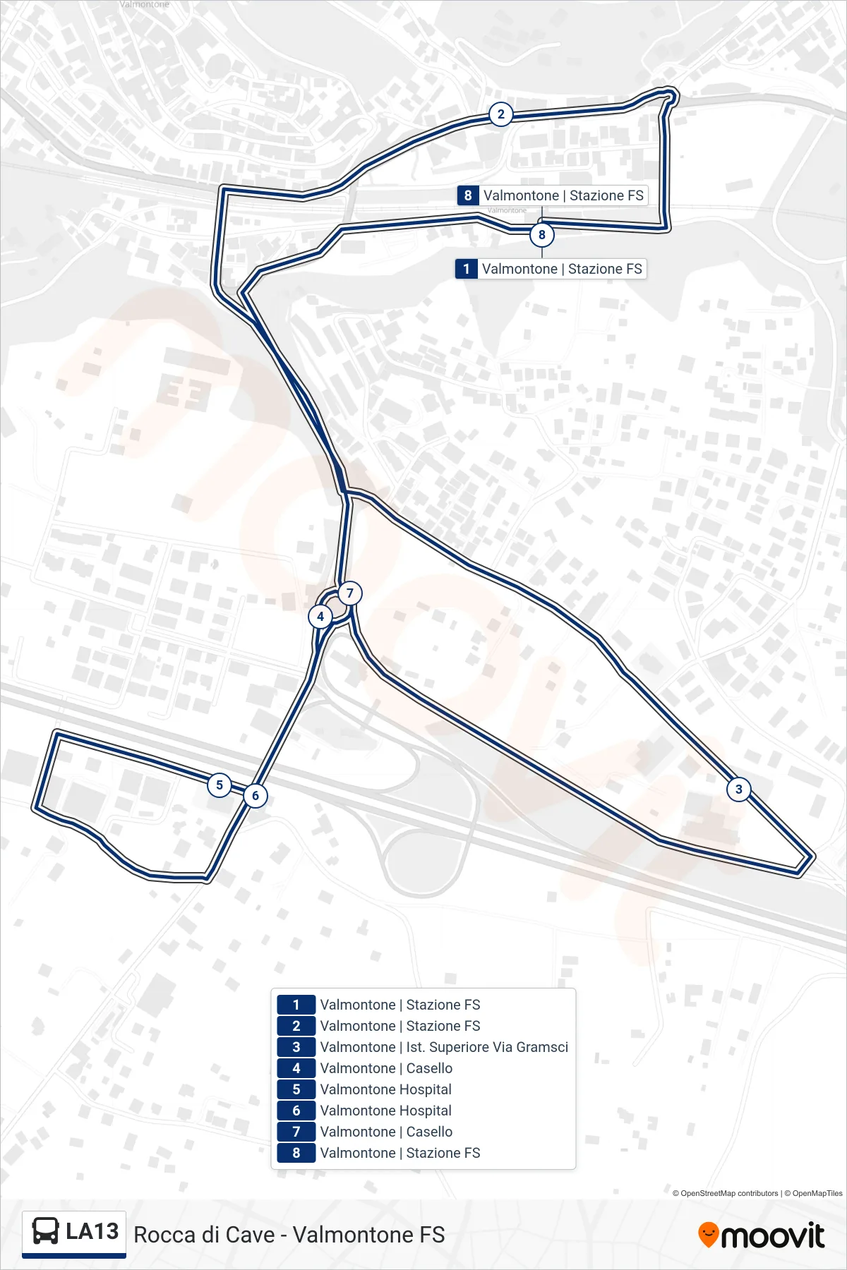 Linea LA13  bus (Circolare Valmontone) - Percorsi e fermate sulla mappa