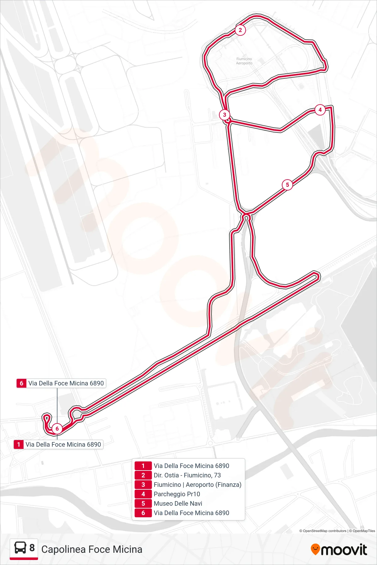 8 bus Line (Foce Micina Terminal) route and stops on a map