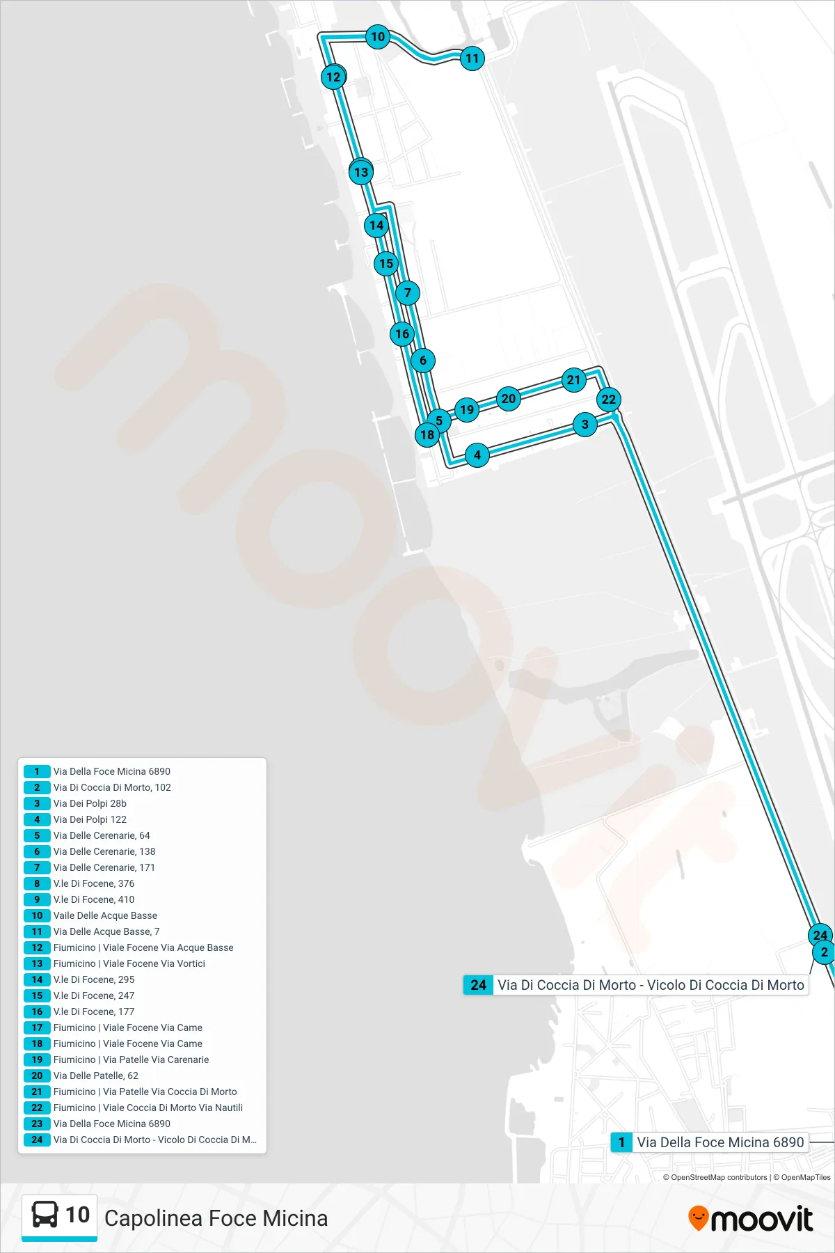 Linea 10 bus (Capolinea Foce Micina) - Percorsi e fermate sulla mappa