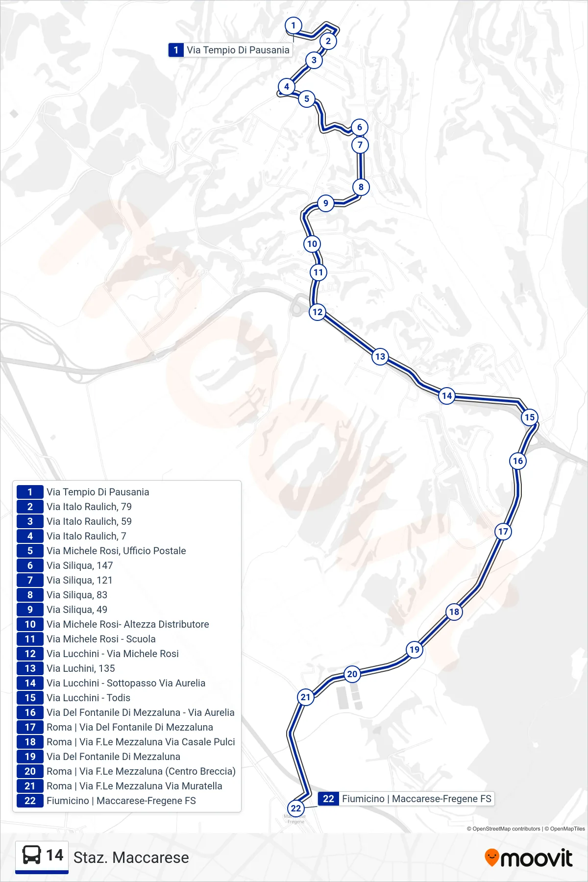 Linea 14 bus (Staz. Maccarese) - Percorsi e fermate sulla mappa