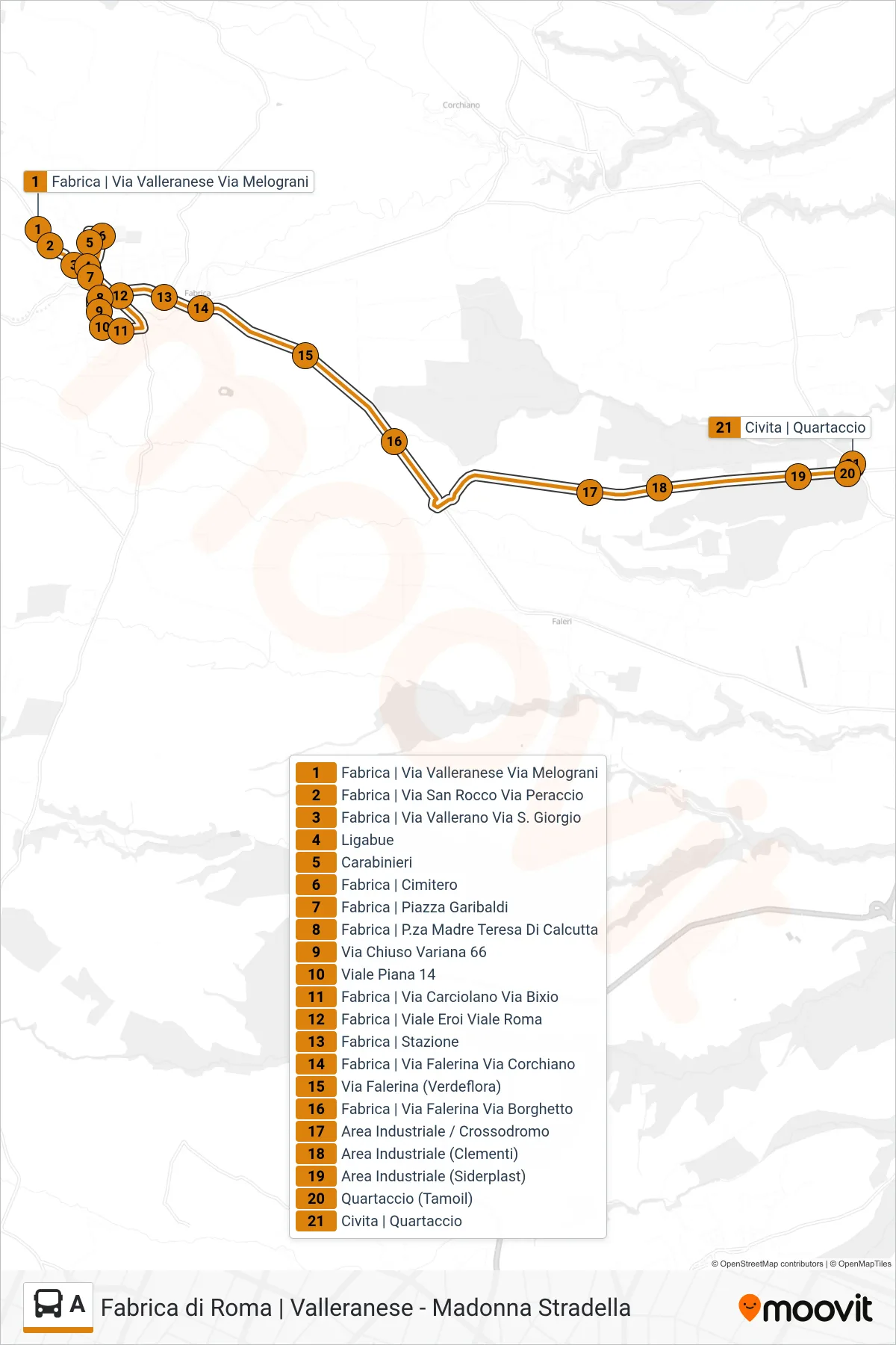 Linea A bus (Quartaccio) - Percorsi e fermate sulla mappa