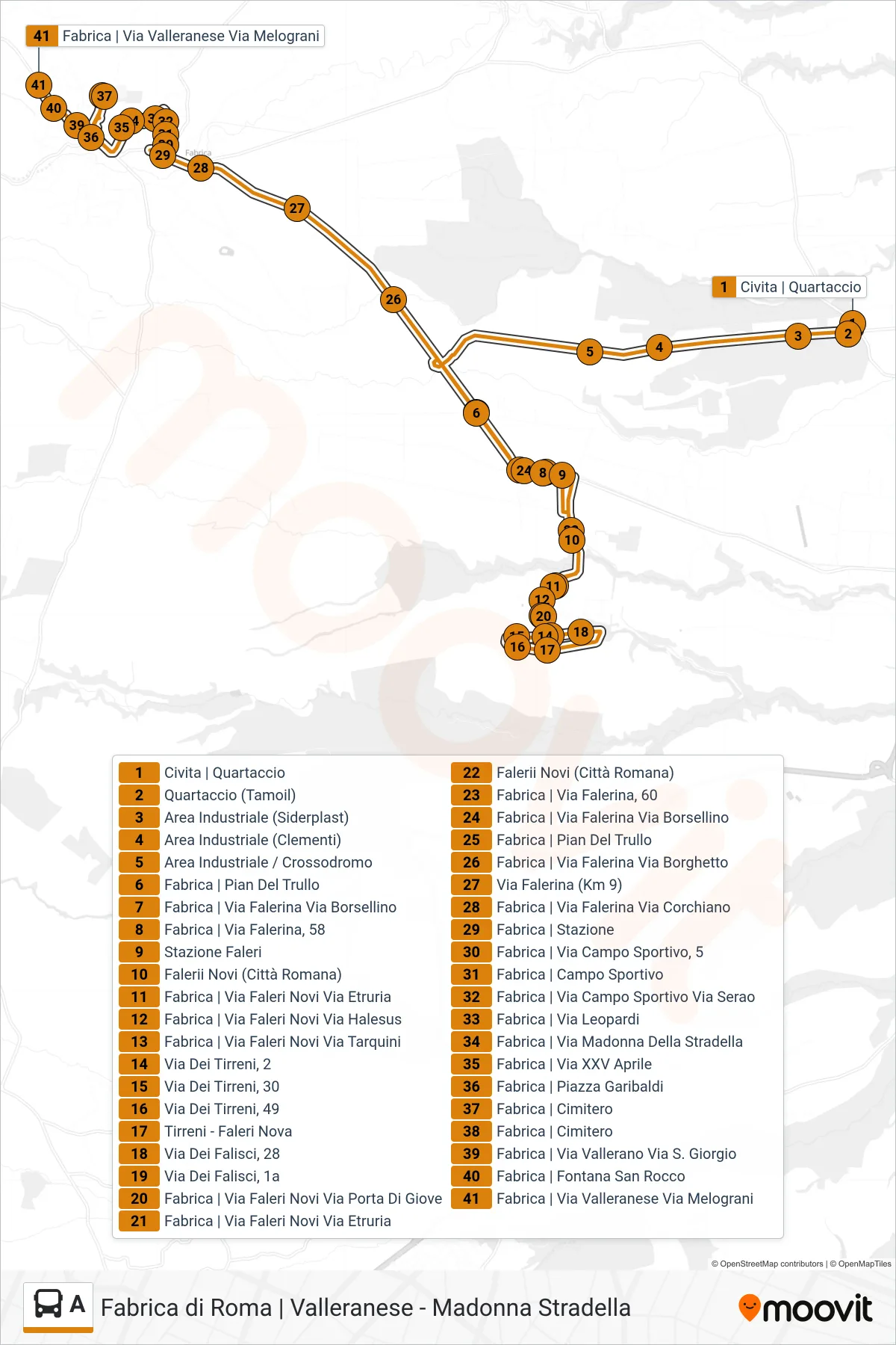Linea A bus (Valleranese) - Percorsi e fermate sulla mappa