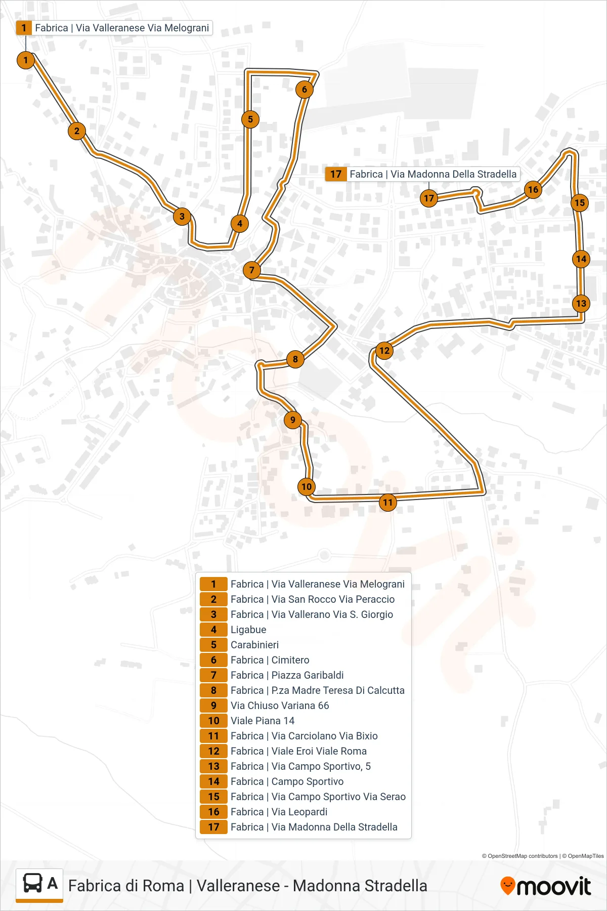Linea A bus (Madonna della Stradella) - Percorsi e fermate sulla mappa