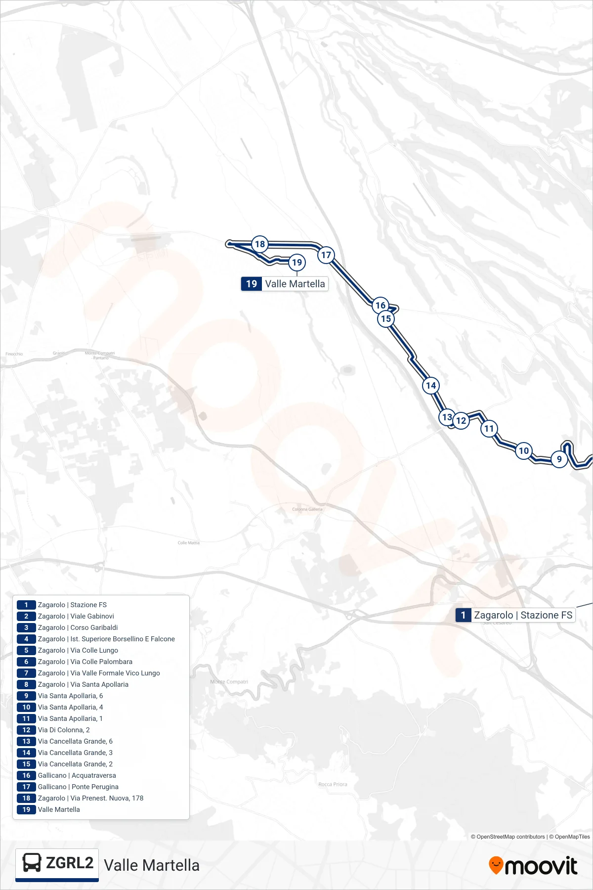 Linea ZGRL2  bus (Valle Martella) - Percorsi e fermate sulla mappa