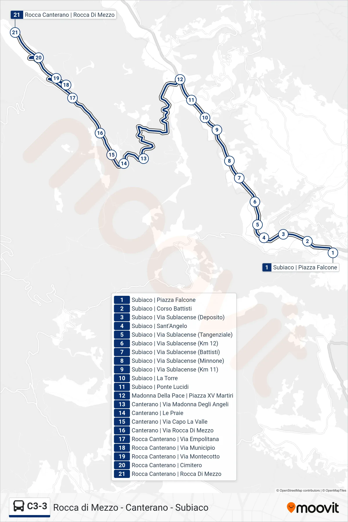 Linea C3-3 bus (Rocca Canterano | Rocca Di Mezzo) - Percorsi e fermate sulla mappa