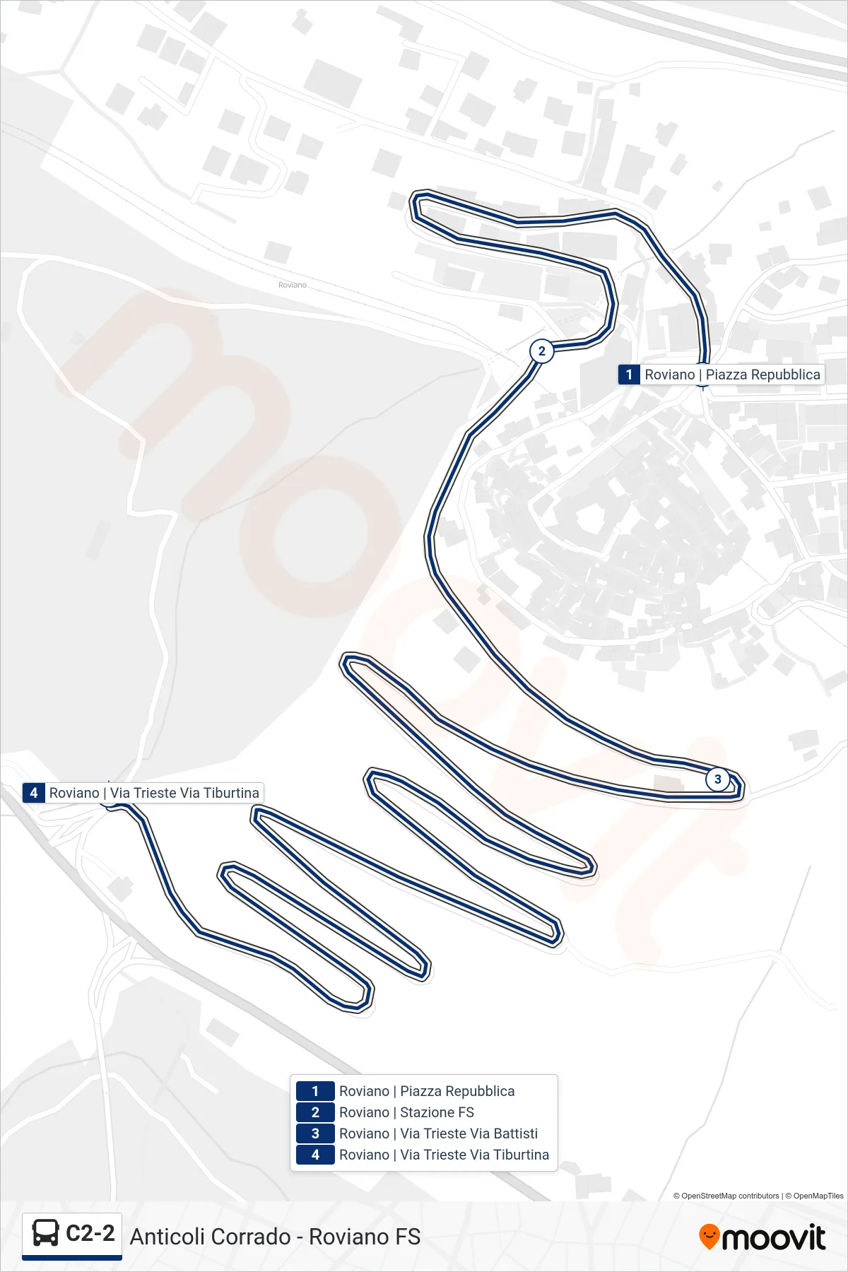 Linea C2-2 bus (Roviano | Via Trieste Via Tiburtina) - Percorsi e fermate sulla mappa