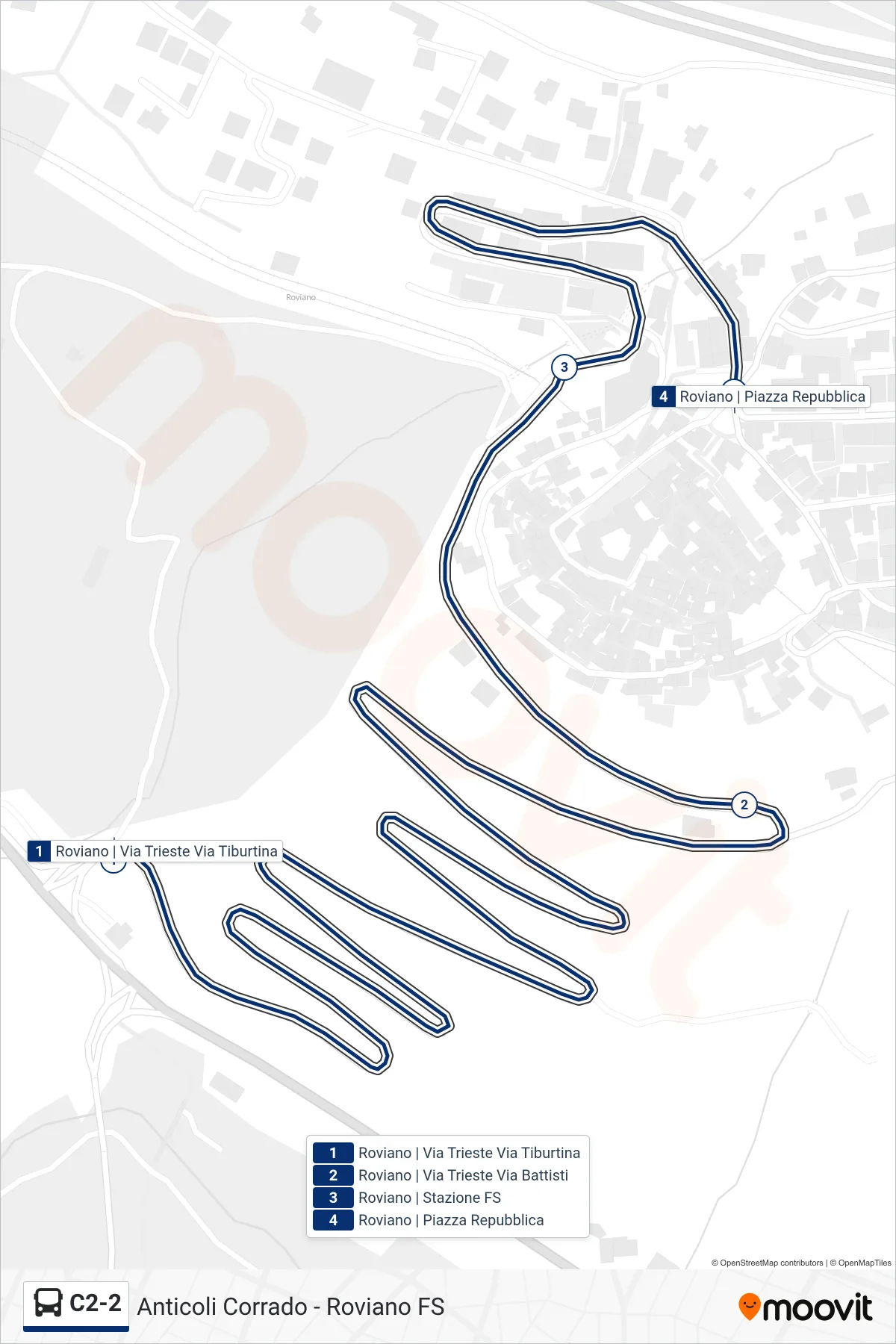 Linea C2-2  bus (Roviano | Piazza Repubblica) - Percorsi e fermate sulla mappa