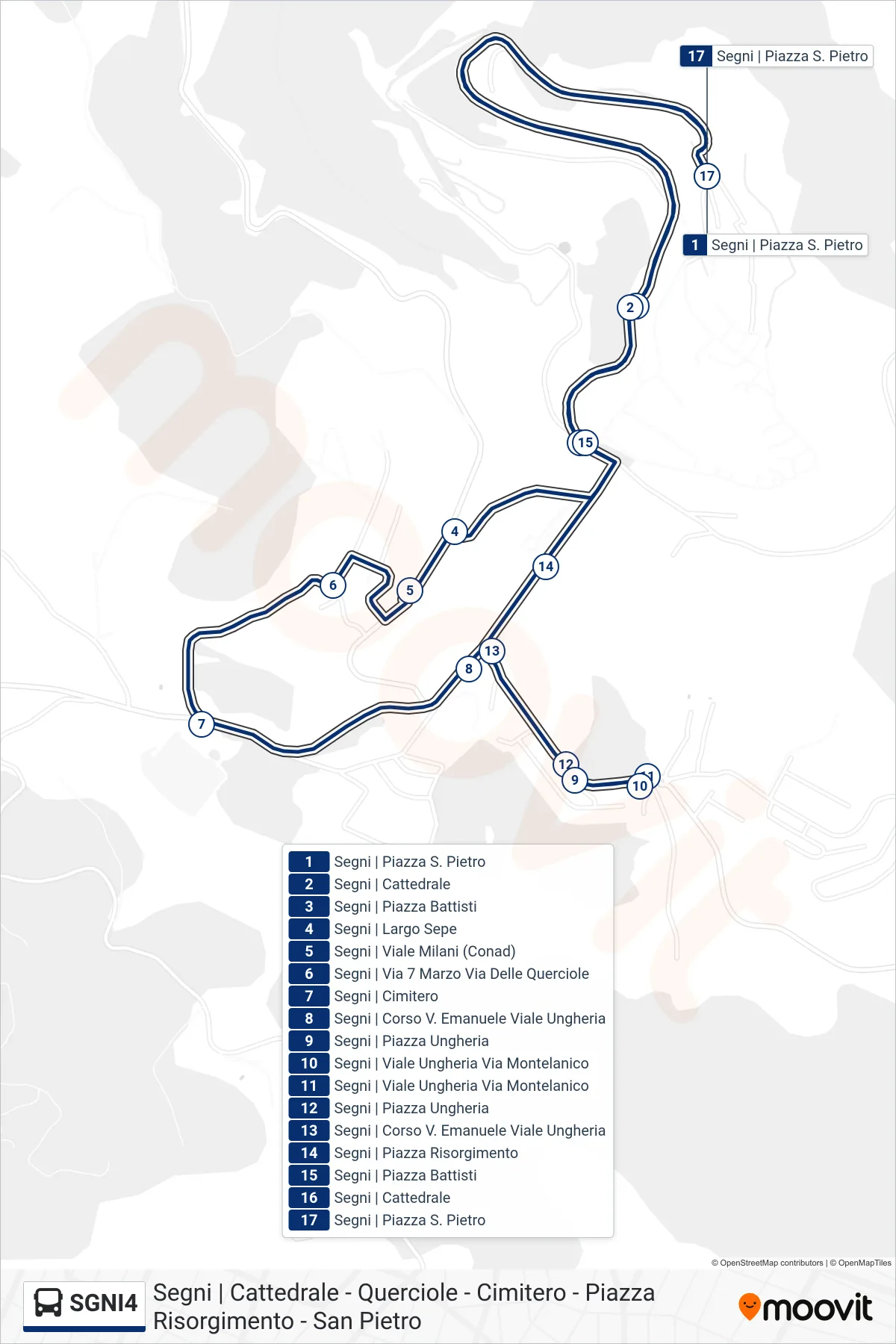 Linea SGNI4 bus (Segni | Piazza S. Pietro) - Percorsi e fermate sulla mappa