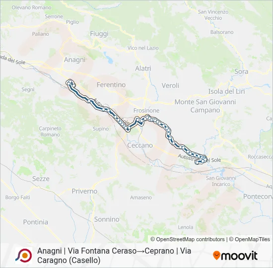 Percorso linea bus COTRAL