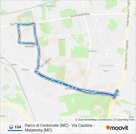 Percorso linea bus 104