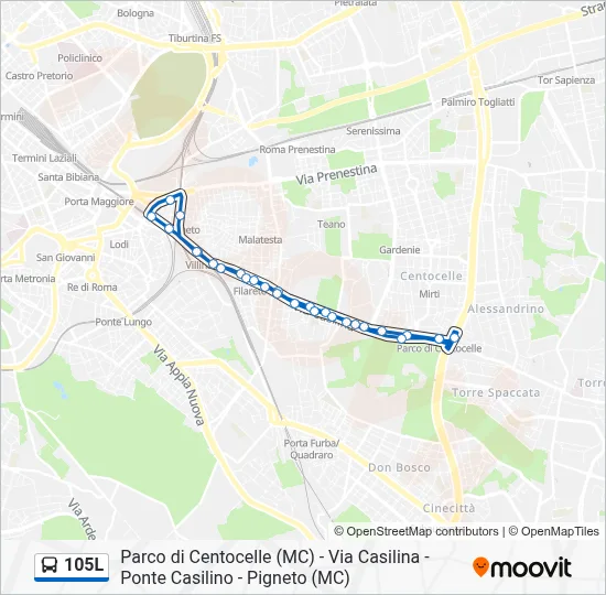 Percorso linea bus 105L