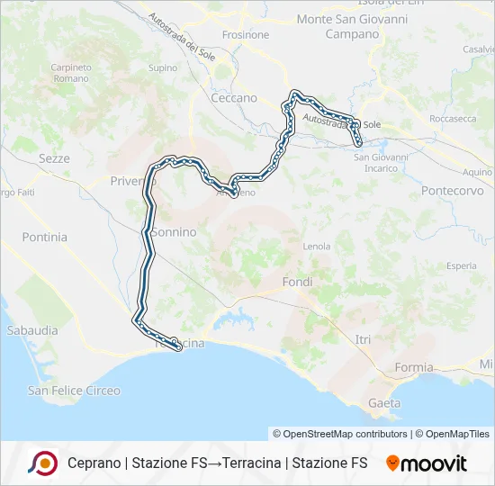 Percorso linea bus COTRAL