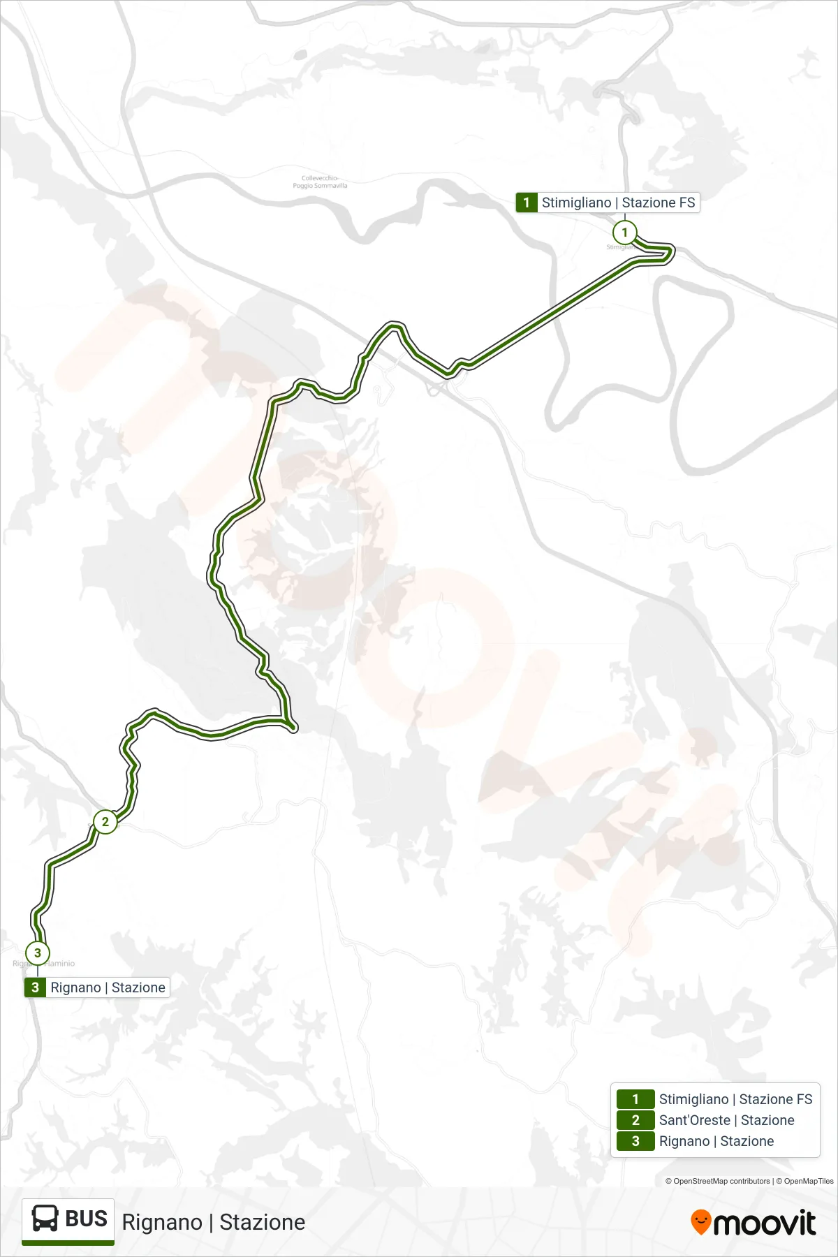 Bus tram Line (Rignano | Station) route and stops on a map