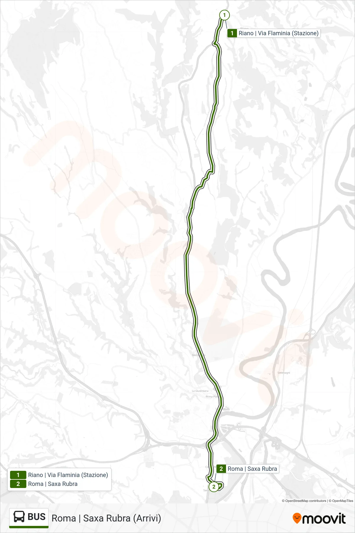 Bus tram Line (Rome | Saxa Rubra (Arrivals)) route and stops on a map