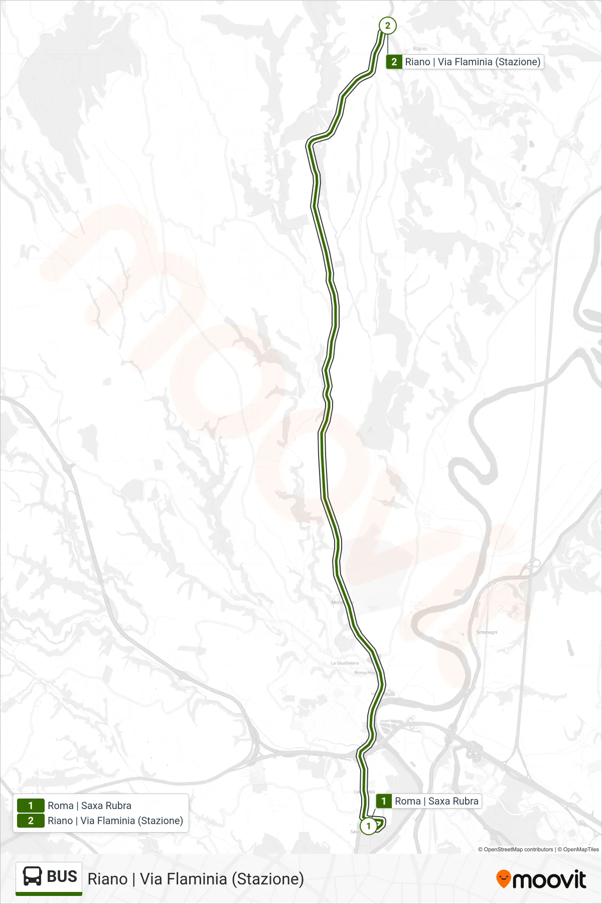 Linea BUS tram (Riano | Via Flaminia (Stazione)) - Percorsi e fermate sulla mappa