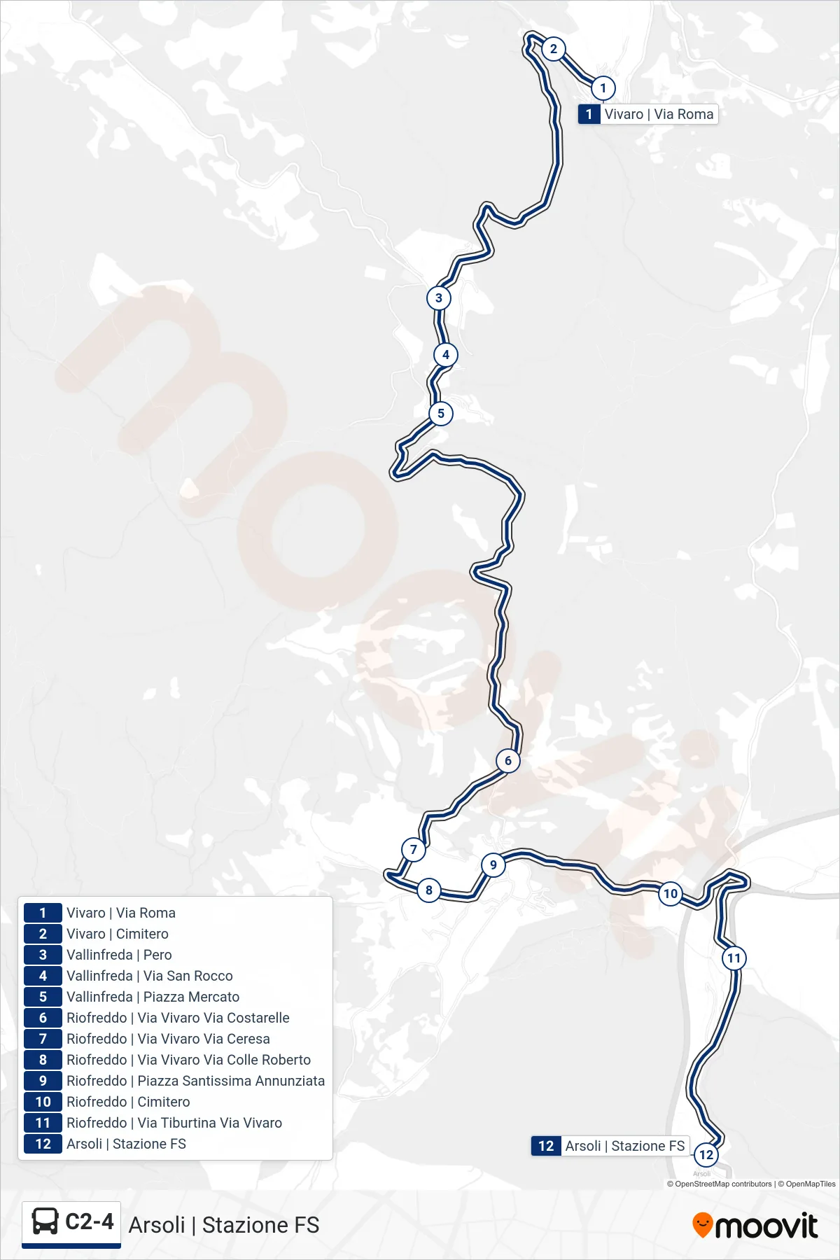 C2-4 bus Line (Arsoli | Railway Station) route and stops on a map