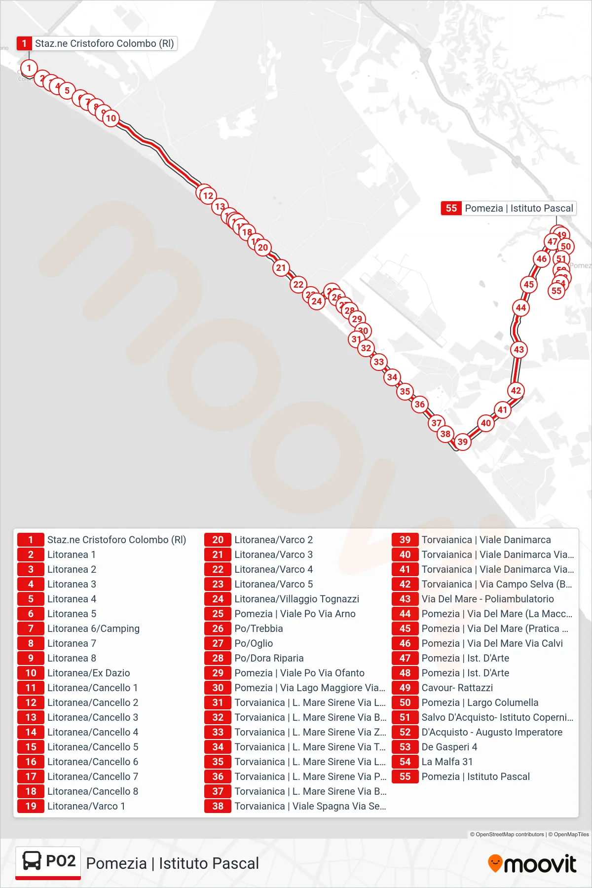 Linea PO2 bus (Pomezia | Istituto Pascal) - Percorsi e fermate sulla mappa