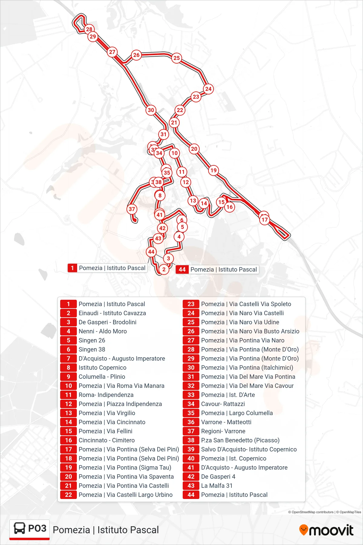 Linea PO3 bus (Pomezia | Istituto Pascal) - Percorsi e fermate sulla mappa