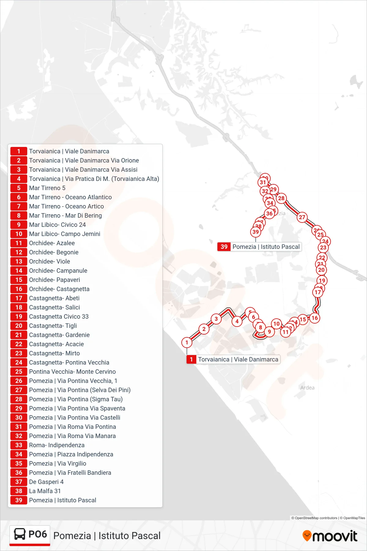 Linea PO6 bus (Pomezia | Istituto Pascal) - Percorsi e fermate sulla mappa