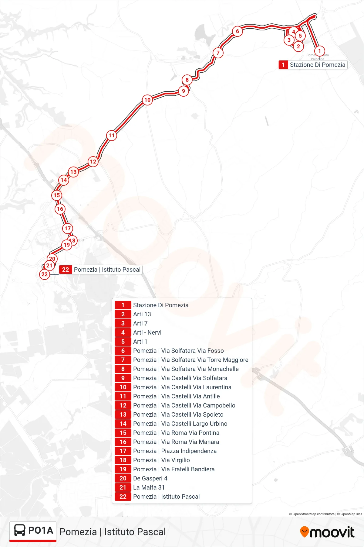 Linea PO1A bus (Pomezia | Istituto Pascal) - Percorsi e fermate sulla mappa