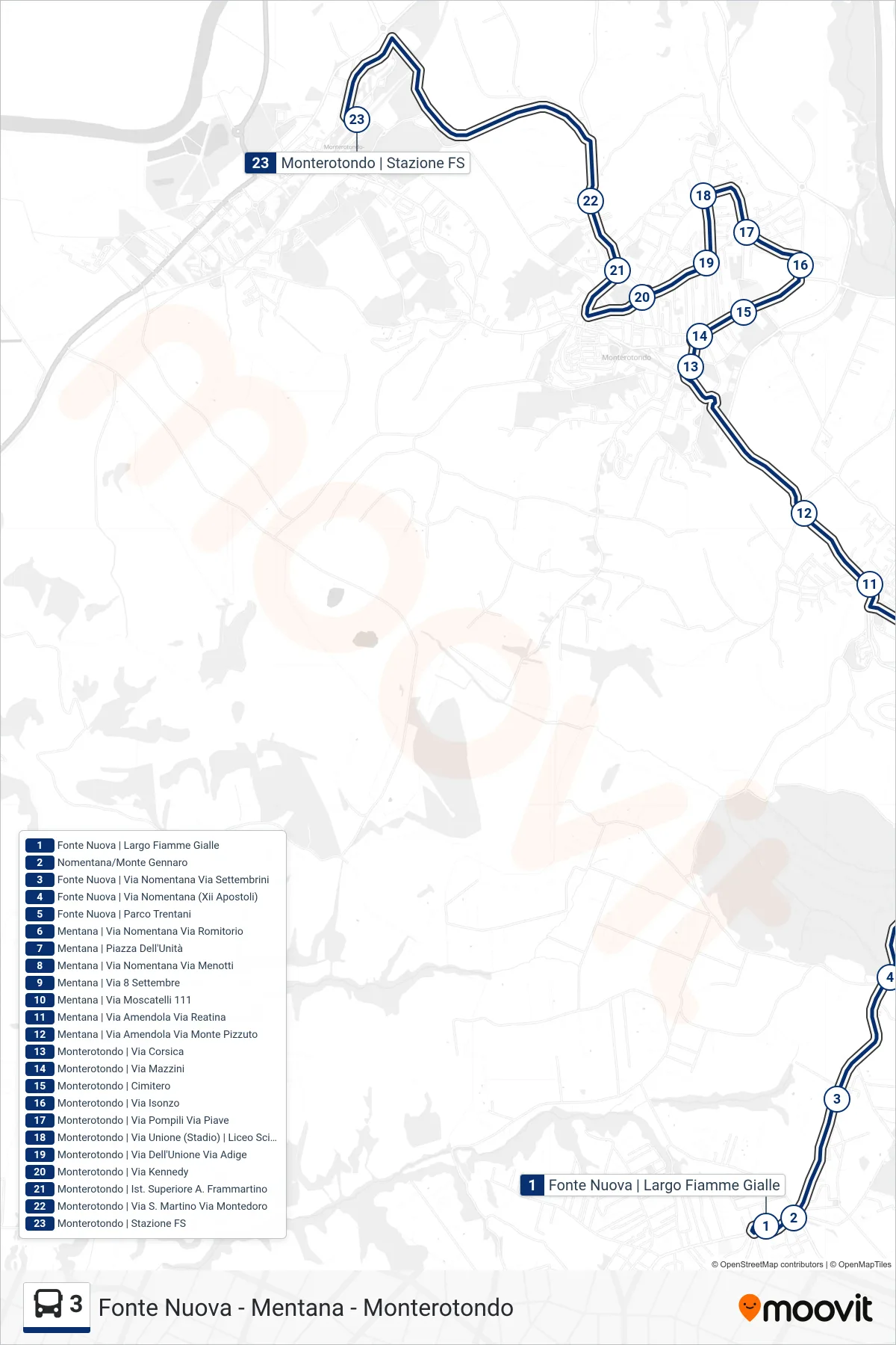Linea 3 bus (Monterotondo | Stazione FS) - Percorsi e fermate sulla mappa