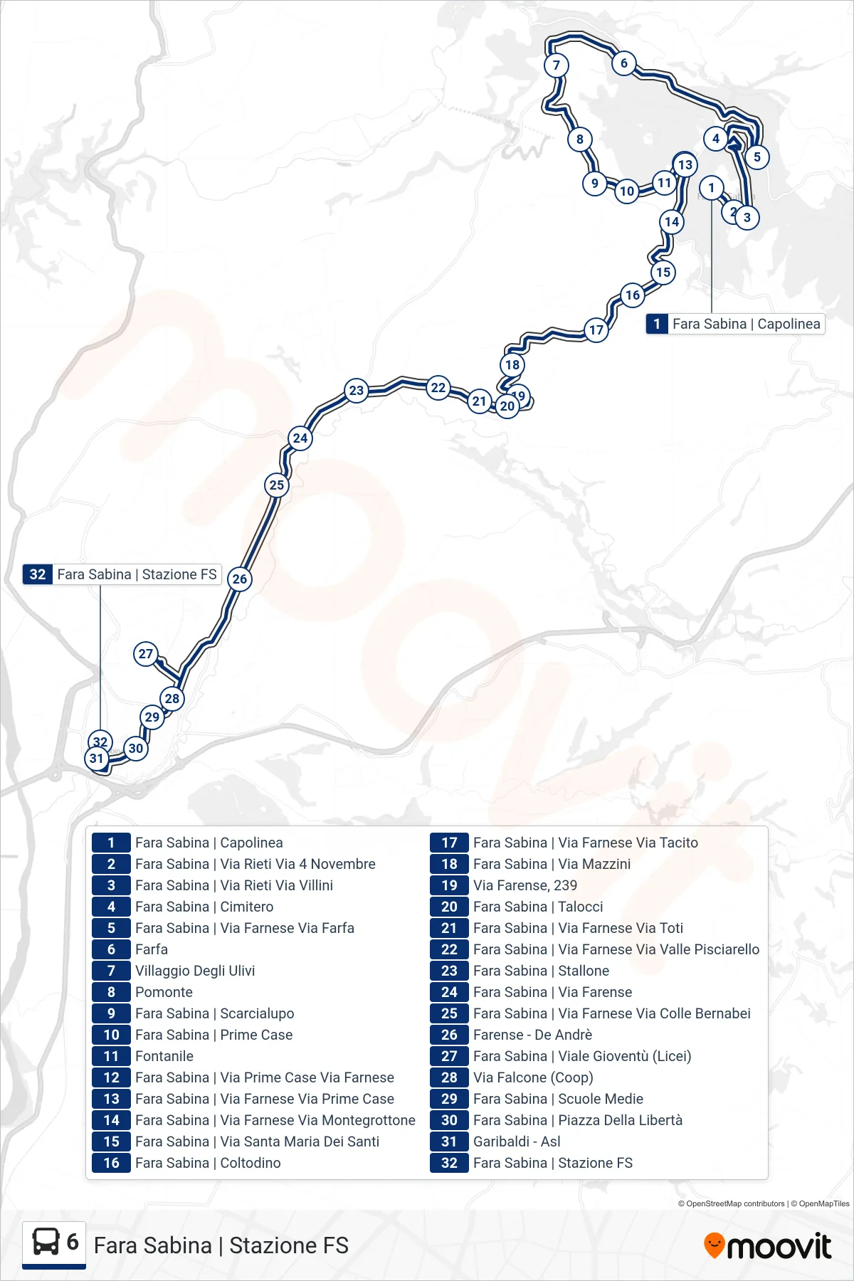 Linea 6 bus (Fara Sabina | Stazione FS) - Percorsi e fermate sulla mappa