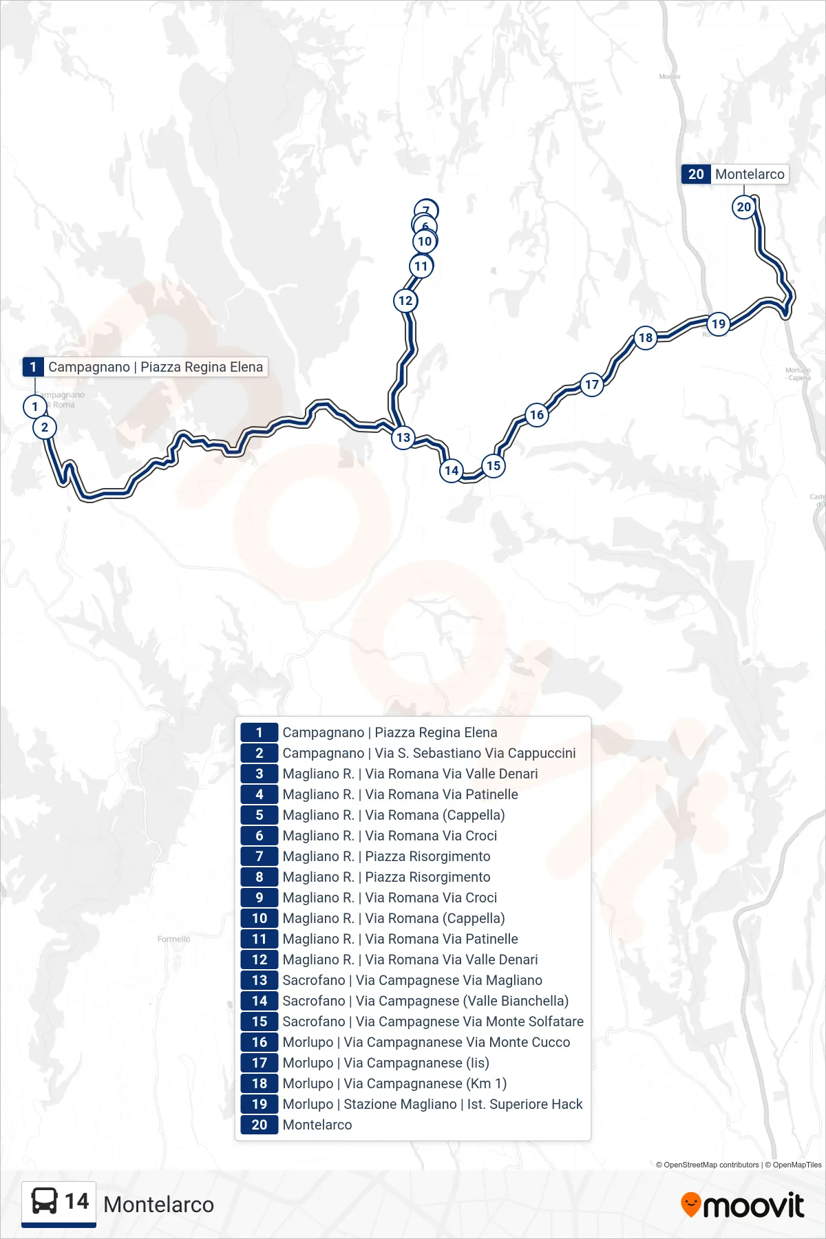 Linea 14 bus (Montelarco) - Percorsi e fermate sulla mappa