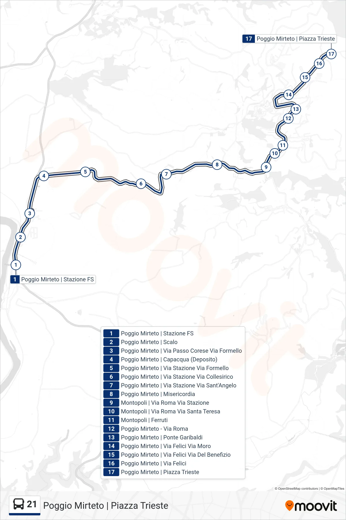 Linea 21 bus (Poggio Mirteto | Piazza Trieste) - Percorsi e fermate sulla mappa