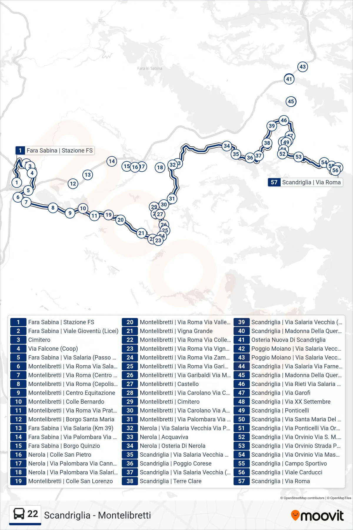 Linea 22 bus (Scandriglia | Via Roma) - Percorsi e fermate sulla mappa