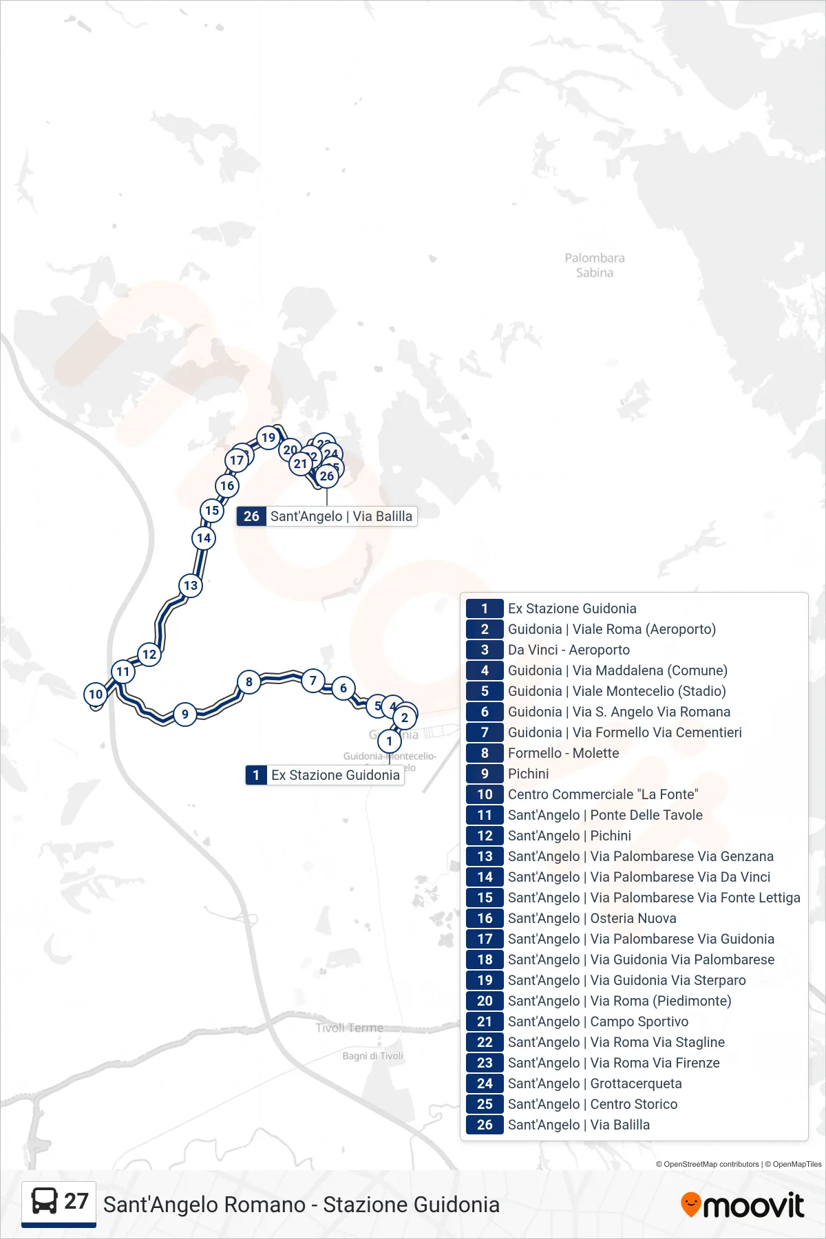 Linea 27 bus (Sant'Angelo | Via Balilla) - Percorsi e fermate sulla mappa