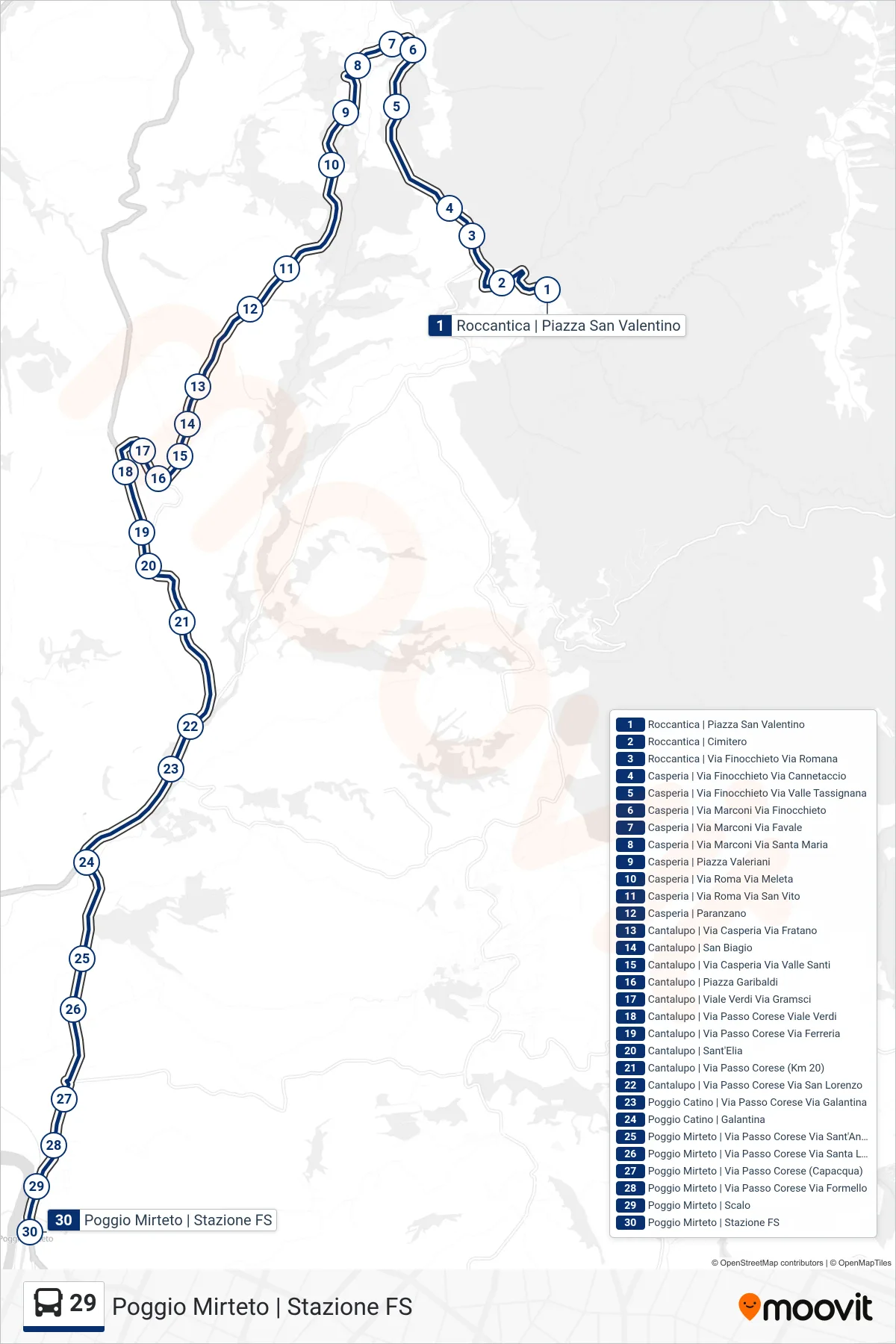 29 bus Line (Poggio Mirteto | Railway Station) route and stops on a map
