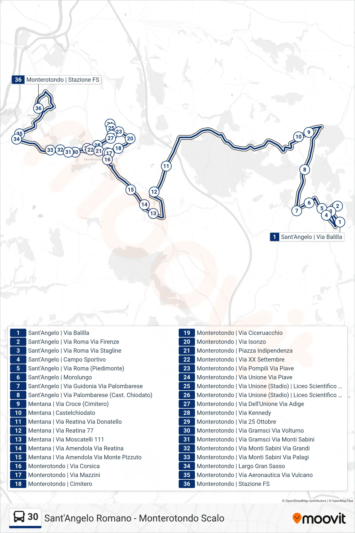 Linea 30 bus (Monterotondo | Stazione FS) - Percorsi e fermate sulla mappa