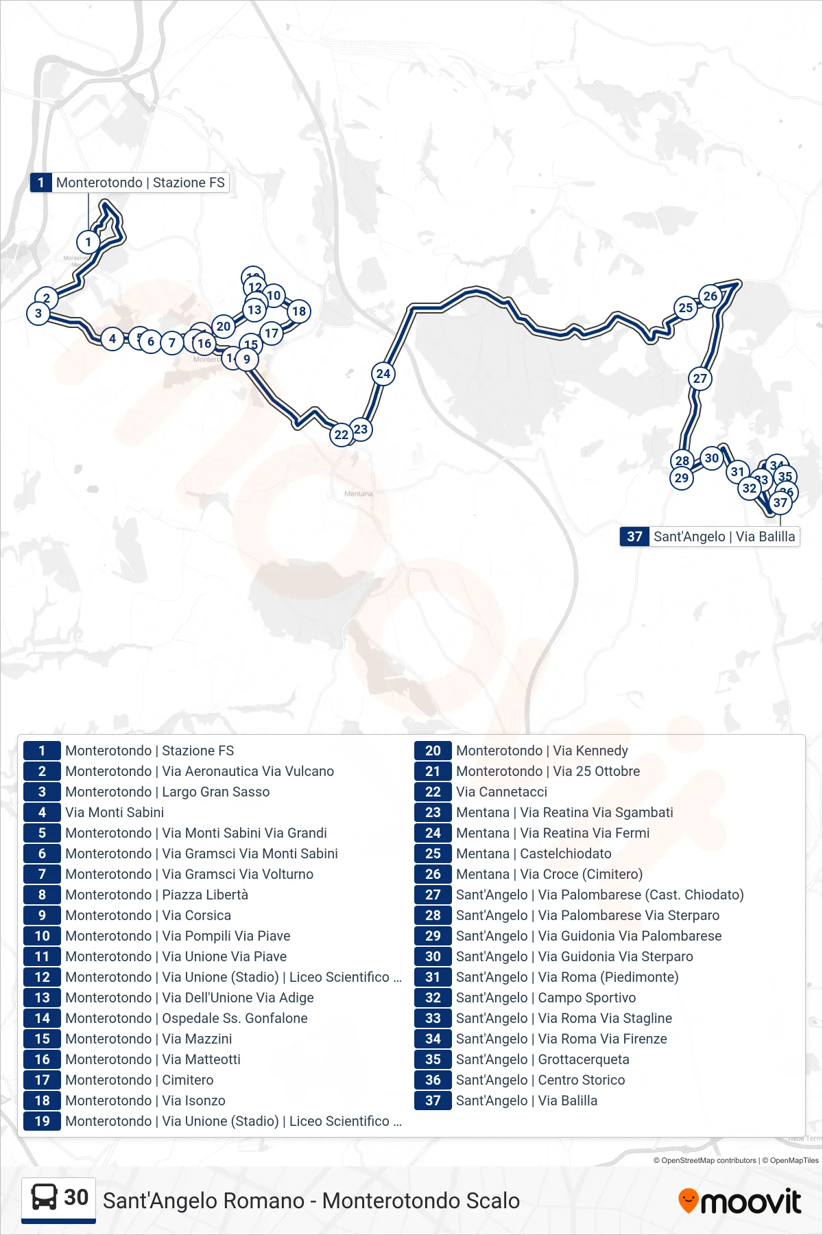 Linea 30 bus (Sant'Angelo | Via Balilla) - Percorsi e fermate sulla mappa