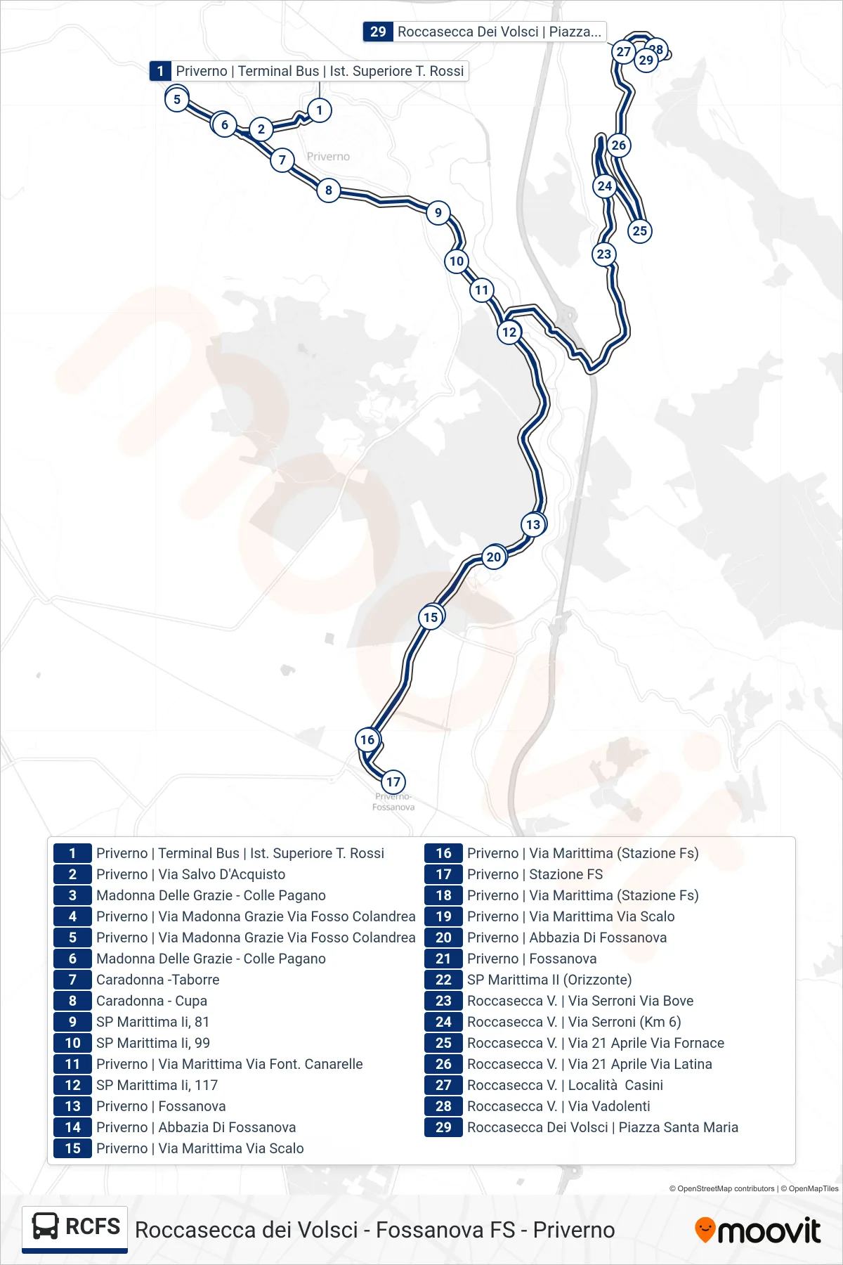 Linea RCFS bus (Roccasecca Dei Volsci | Piazza Santa Maria) - Percorsi e fermate sulla mappa