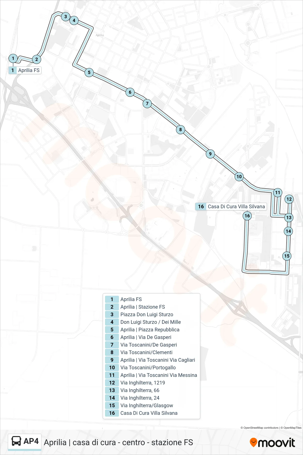 Linea AP4 bus (Casa di Cura Villa Silvana) - Percorsi e fermate sulla mappa