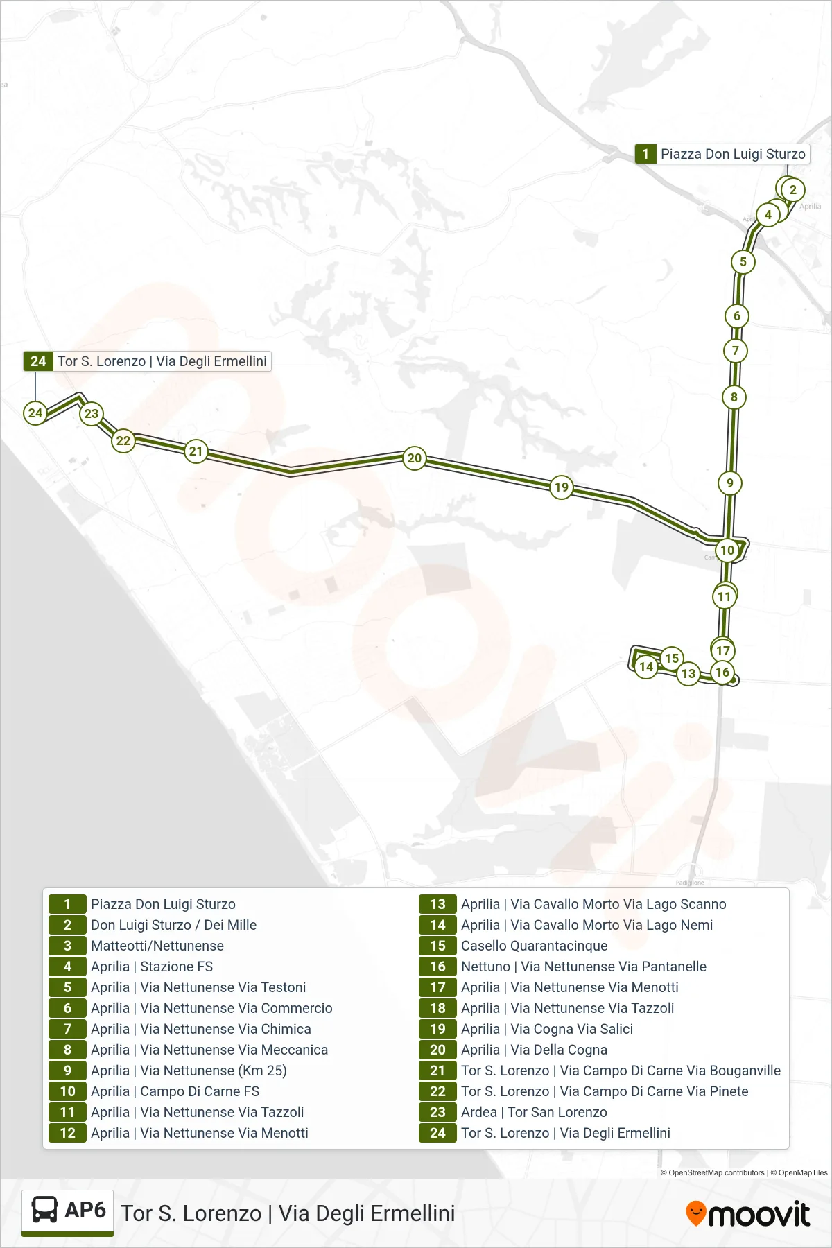 Linea AP6 bus (Tor S. Lorenzo | Via Degli Ermellini) - Percorsi e fermate sulla mappa
